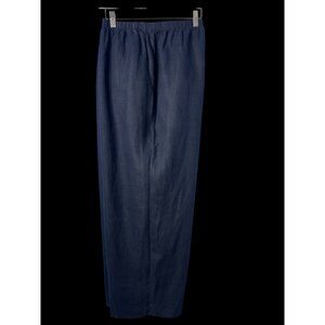 Flax Linen Pants Womens 3G Navy Blue Elastic Waist Pockets Relaxed Fit VACATION